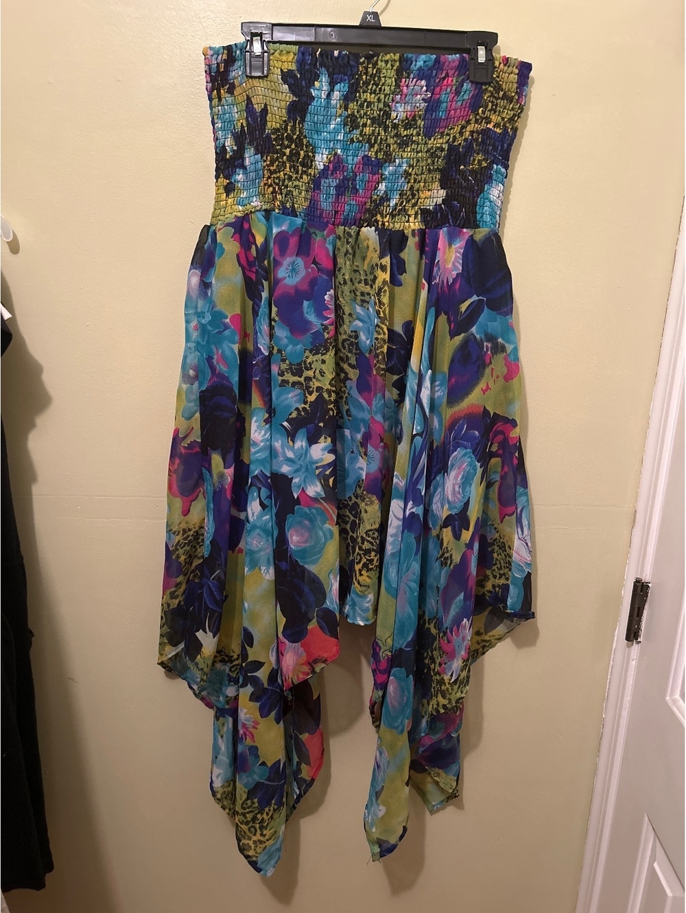 Plus Size 2X Strapless Floral Handkerchief Dress with Smocked Bodice